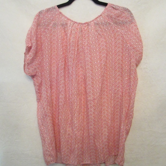 Bit & Bridle Peach/White Short Sleeve Boat Neck Women's 2X Blouse - Picture 2 of 3